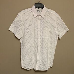 Pardo Men’s Retro White Short-Sleeve Eyelet Button-Down Shirt XL Stylish NWT
